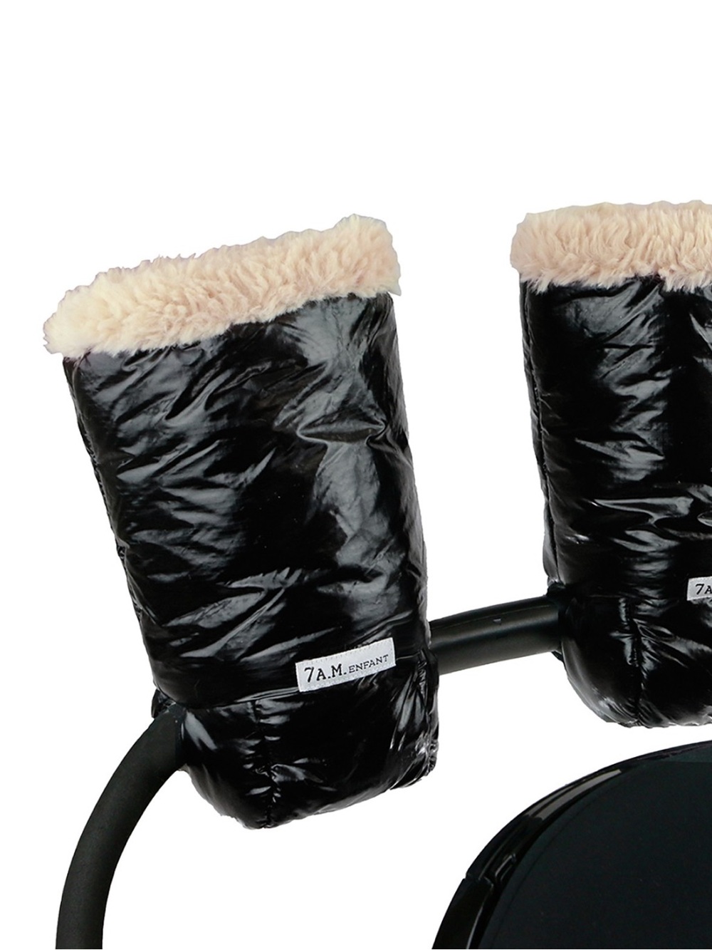 7 A.M. Enfant Black Stroller gloves Handmuffs warmmuffs with Cream Faux Fur Trim
